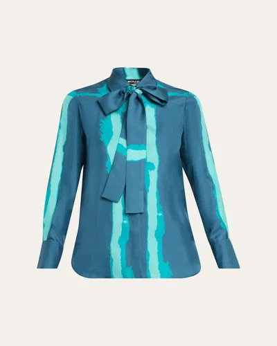 Kiton Silk Bow-neck Button-down Shirt In Blue