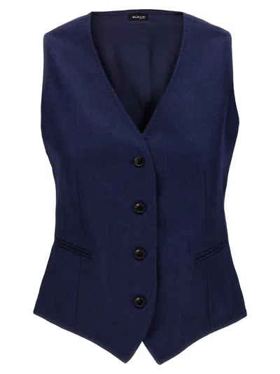 Kiton Sleeveless Cashmere Silk Vest In Blue