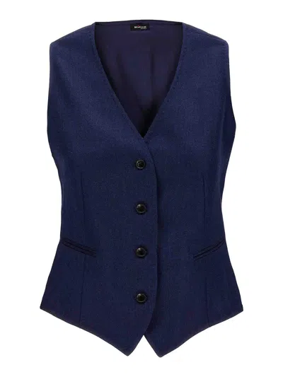 Kiton Sleeveless Cashmere Silk Vest In Blue