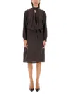 Kiton Silk Dress With Buttoned Cuffs And Waist Tie In Brown