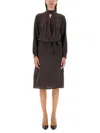Kiton Silk Dress With Buttoned Cuffs And Waist Tie In Brown