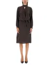Kiton Silk Dress With Buttoned Cuffs And Waist Tie In Dark Brown