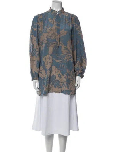 Pre-owned Kiton Silk Floral Print Blouse In Blue