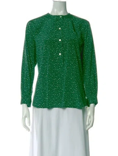 Pre-owned Kiton Silk Floral Print Blouse In Green