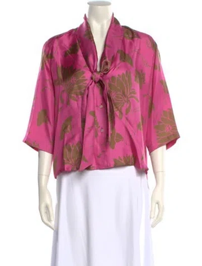 Pre-owned Kiton Silk Floral Print Blouse In Pink