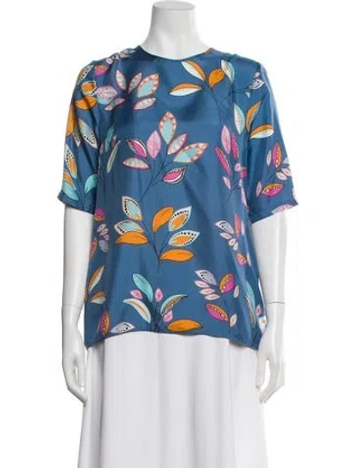 Pre-owned Kiton Silk Floral Print Top In Blue