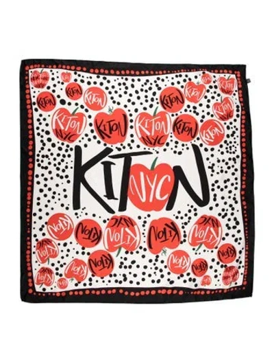 Pre-owned Kiton Silk Graphic Print Scarf In Black