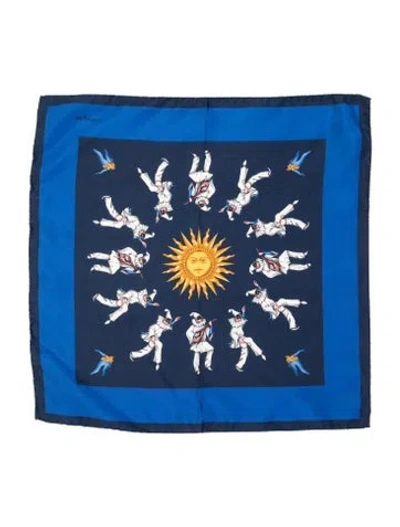 Pre-owned Kiton Silk Graphic Print Scarf In Blue