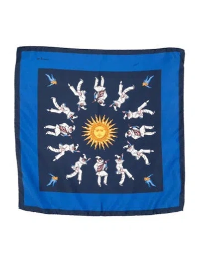 Pre-owned Kiton Silk Graphic Print Scarf In Blue