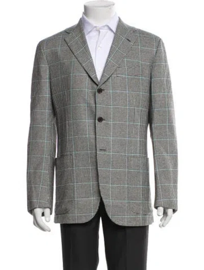 Pre-owned Kiton Silk Houndstooth Print Overcoat In Neutral
