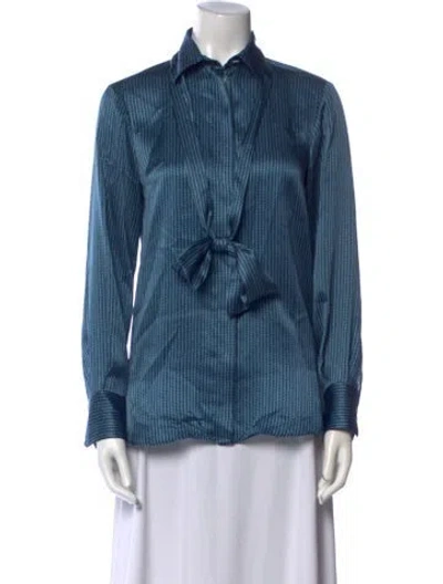 Pre-owned Kiton Silk Long Sleeve Button-up Top In Blue