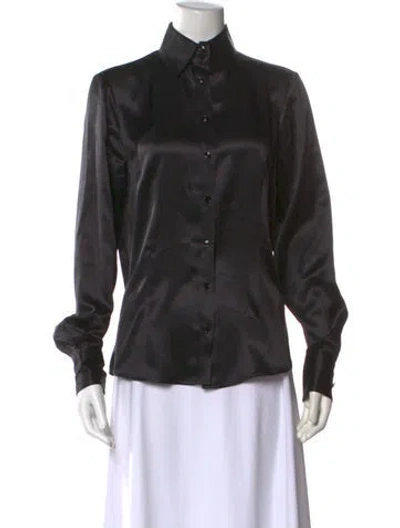 Pre-owned Kiton Silk Long Sleeve Button-up Top In Blue