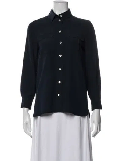 Pre-owned Kiton Silk Long Sleeve Button-up Top In Blue