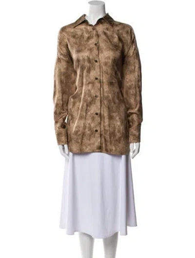 Pre-owned Kiton Silk Long Sleeve Button-up Top In Brown