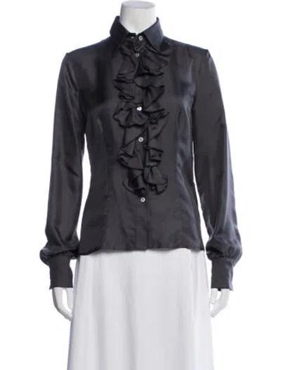 Pre-owned Kiton Silk Long Sleeve Button-up Top In Grey