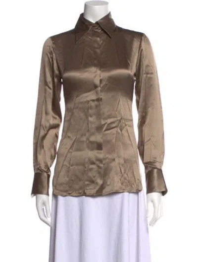 Pre-owned Kiton Silk Long Sleeve Button-up Top In Neutrals