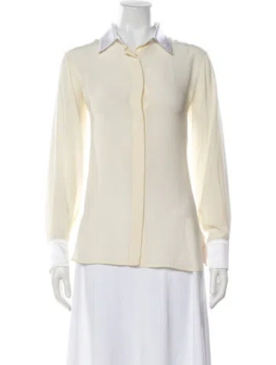 Pre-owned Kiton Silk Long Sleeve Button-up Top W/ Tags In Yellow
