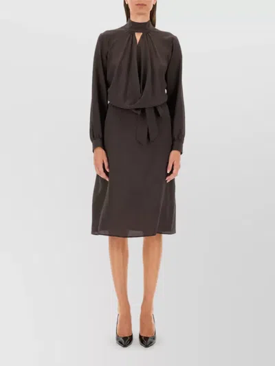 Kiton Silk Midi Dress In Gray