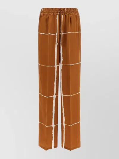 Kiton Silk Pants Wide Leg Printed Back Pockets In Brown