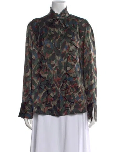 Pre-owned Kiton Silk Patterned Blouse In Green