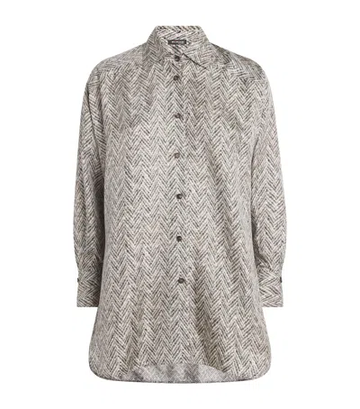 Kiton Silk Patterned Oversized Shirt In Gray