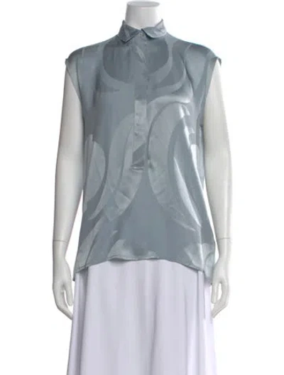 Pre-owned Kiton Silk Patterned Top In Blue