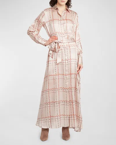 Kiton Silk Plaid Maxi Dress In Pink