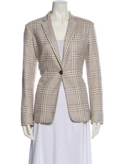 Pre-owned Kiton Silk Plaid Print Blazer In Neutral