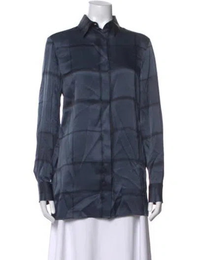 Pre-owned Kiton Silk Plaid Print Button-up Top In Blue