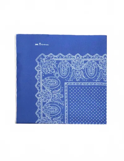 Kiton Silk Print Scarf In Blue
