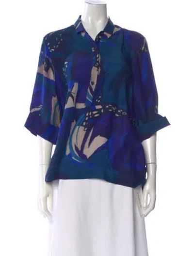 Pre-owned Kiton Silk Printed Blouse In Blue