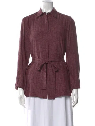 Pre-owned Kiton Silk Printed Button-up Top In Burgundy