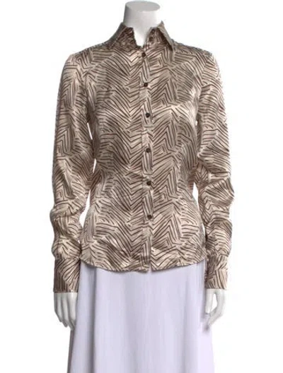 Pre-owned Kiton Silk Printed Button-up Top In Neutral