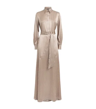 Kiton Silk Printed Maxi Shirt Dress In Brown