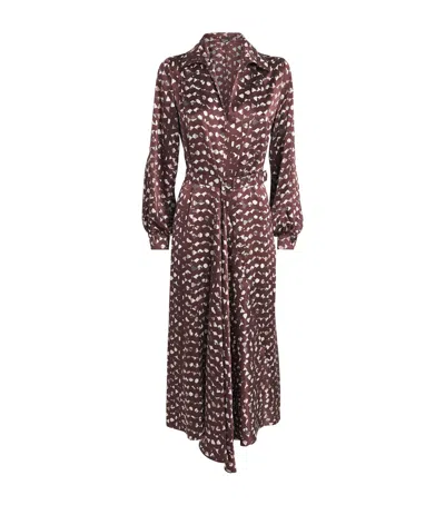 Kiton Silk Printed Midi Dress In Brown