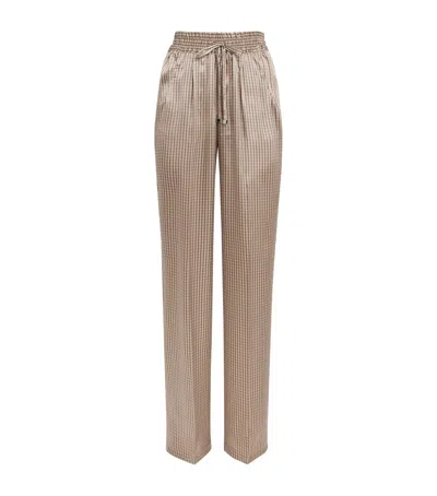 Kiton Silk Printed Pleated Drawstring Trousers In Brown