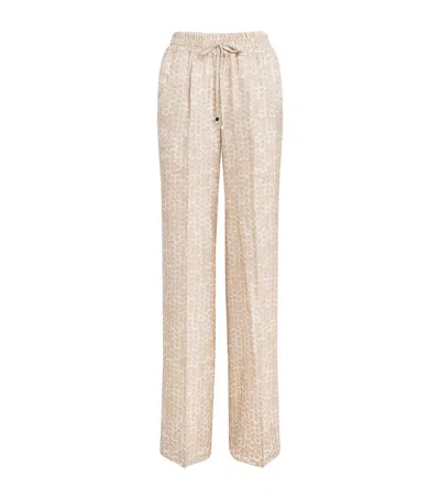 Kiton Silk Printed Pleated Drawstring Trousers In Gold