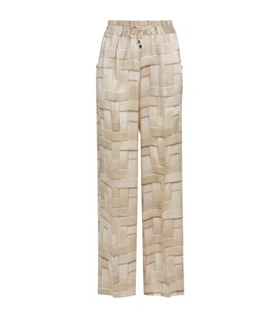Kiton Silk Printed Trousers In Beige