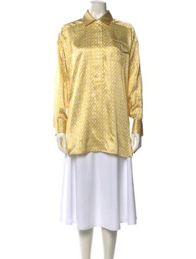 Pre-owned Kiton Silk Printed Tunic In Yellow