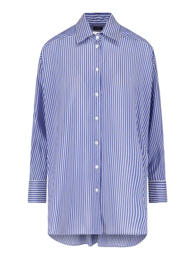 Kiton Striped Embroidered-logo Shirt In Blue