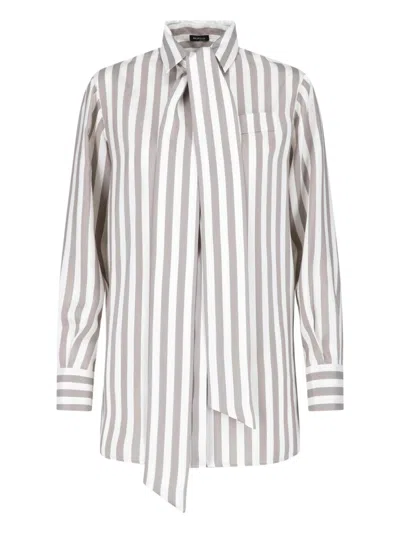 Kiton Striped Bow Blouse In Neutral