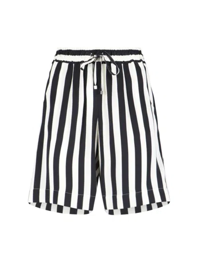 KITON KITON SILK SHORTS BLACK AND WHITE STRIPED PATTERN