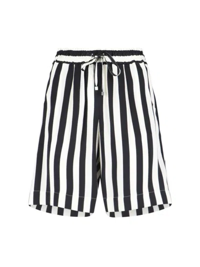 KITON SILK SHORTS BLACK AND WHITE STRIPED PATTERN