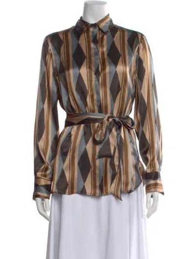 Pre-owned Kiton Silk Striped Blouse In Brown