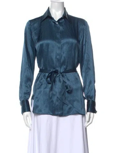 Pre-owned Kiton Silk Striped Button-up Top In Blue
