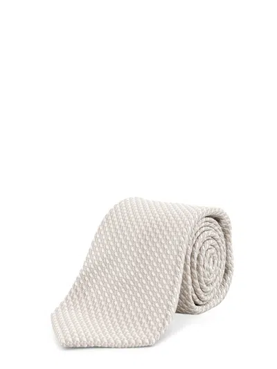 Kiton Textured Silk Tie In White