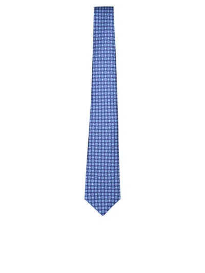 Kiton Silk Tie With Elaborate Pattern In Blue