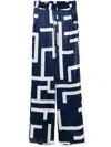Kiton Geometric-print Silk Trousers In Blue