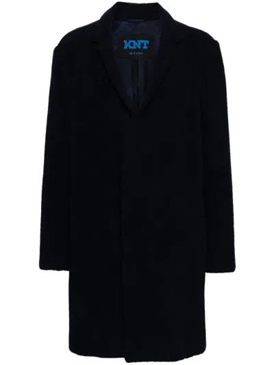 Kiton Single-breasted Fleece Coat In Blue