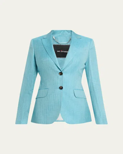 Kiton Single-breasted Herringbone Jacket In Blue